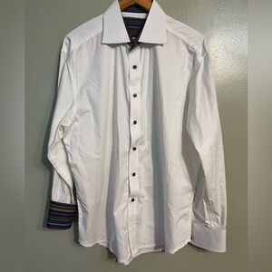 Robert Graham White Men's Dress Shirt with Abstract Cuffs Size XL